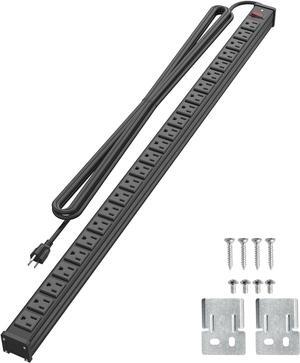 24 Outlet Metal Power Strip, Extra Long Heavy Duty Power Strip with 10FT Extension Cord, Mountable Power Strip for Warehouse Garage Workench, ETL Listed, Black