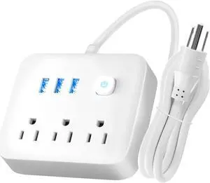 Power Strip with USB Ports, QWOZUEO Travel Power Strip with Night Light, 3.6ft Surge Protector 3 Outlets 3 USB Ports Desktop Charging Station Small Portable Extension Cord for Home Office Hotel