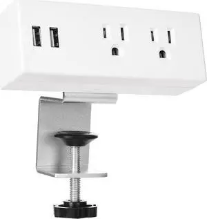 Desk Edge Power Strip with USB Ports Desktop Clamp Power Outlets Mountable Under Desk Power Socket 6'56 Feet Extension Cord ETL Certified (White)