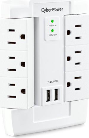 CyberPower CSP600WSURC2 Surge Protector, 1200J/125V, 6 Swivel Outlets, 2 USB Charging Ports, Wall Tap Design, White