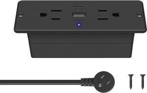 CCCEI Recessed Power Strip with Outlet and USB C Ports, Furniture Flush Mount Power Strip, Small Desk Hidden Outlet for Conference Table, Nightstand, Black, 6FT.