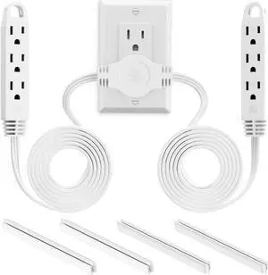 K KASONIC 3 Prong 12 Feet Twin Extension Cord Power Strip, 6 Feet on Each Side, Flat Head Outlet Plug, 6 Outlets, Double Extension Cord Splitter for Indoor Use, ETL Listed, White