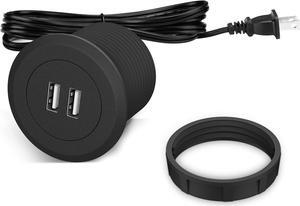 Mini Desk Power Grommet Outlet Build in 2 USB Charging Ports Desktop Charger Station with 6.56 FT Power Cord, USB Hub for Sofa, Couch, Table, Bedside, Workbench, Office, Home