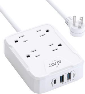 Power Strip with 4 Wide Outlets 3 USB Ports (1 USB C-PD) 5ft Flat Plug Extension Cords Compact for Travel, Cruise Must Haves, Dorm Room Essentials