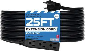 Iron Forge Cable 3 Outlet Power Strip Outdoor Extension Cord 25 ft, 16/3 Heavy Duty Black Extension Cord with Multiple Outlets 3 Prong, Weatherproof Power Cable Multi Plugs for Outside, Lamp & Office