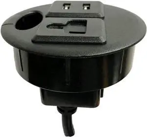 ApexDesk UL Certified 3.15 in Desktop Power Grommet with 1 Outlet and 2 USB Charging Ports, Black, 94V