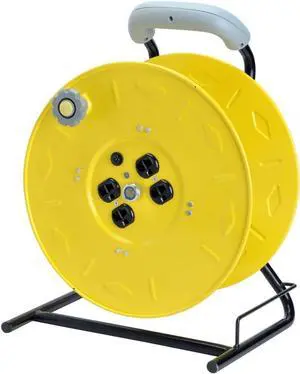 Alert 7100HD Heavy Duty Manual Cord Storage Reel with 4 Grounded Outlets, Yellow