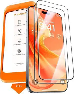TORRAS Diamond Shield for iPhone 15 Pro Screen Protector [Military-Grade Protection] 9H+ Unbreakable Shatterproof Aerospace Tempered Glass Full Coverage InstaFit Bubble-Free, 2-Pack