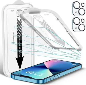 4 Pack Screen Protector for iPhone 13[6.1 inches] With 2 Pack Camera Lens Protector, [Drop Protection] 9H Hardness Scratch Resistant Tempered Glass Film, Easy to install - HD Clear