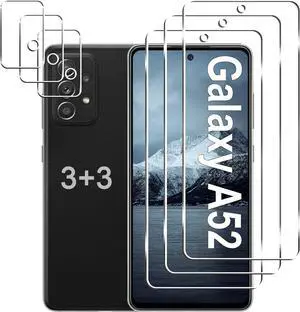 [3+3 Pack] Galaxy A52 5G Screen Protector + Camera Lens Protector, 9H Tempered Glass Film, Scratch Resistan, Easy Installation, Bubble Free, HD Screen Protector for Samsung Galaxy A52 5G/4G/A52s 5G