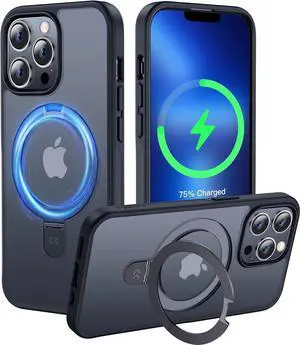 CASEKOO Genuine Official Magnetic Ring Stand for iPhone 13 Pro Case [Military Drop Protection] [Compatible with MagSafe] Shockproof Matte Translucent Slim Phone Case 6.1'' 2021, Black