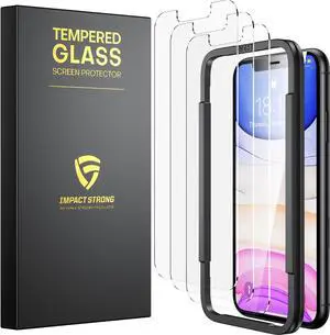 ImpactStrong Shatterproof Tempered Glass Screen Protector for iPhone 11 Pro Max/iPhone XS Max [Easy Installation Frame] [Bubble Free] [9H Hardness] [Full Coverage] Case Friendly, 6.5 Inch (3-Pack)