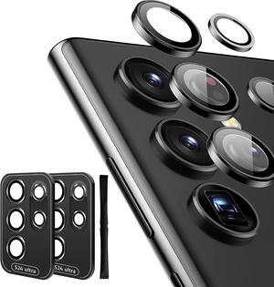 [2 Pack] Camera Lens Protector Compatible with Galaxy S24 Ultra 5G HD Tempered Glass Case Friendly Easy Installation Scratch Resistant Cover Film - Black