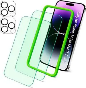 Screen Protector for iPhone 14 Pro Max (6.7") & Camera Lens Protector,Eye Protection, HD Blue Light Blocking Tempered Glass Film, Bubble Free, Glare Free, with Easy Installation Kit.2+2 Pack
