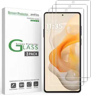 amFilm 3 Pack Compatible with Motorola Moto G Stylus 2024 5G 6.7" Screen Protector Tempered Glass with Easy Installation Handles, HD Clear, Anti-Scratch Bubble-Free