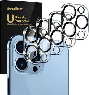 [4 Pack]iVoler Camera Lens Protector Designed for iPhone 13 Pro Max 6.7/13 Pro 6.1 Screen Protector Tempered Glass[Case Friendly][New version] Scratch-Resistant Easy Installation Clear+Black Circle