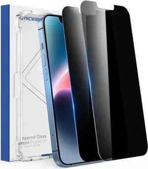 SYNCWIRE Privacy Screen Protector for iPhone 14/13 Pro/13 6.1'', 2-Pack Unbreakable Anti Spy Tempered Glass Saver Black[Easy Installation Frame][10X Stronger][Bubble Free][Sensitive Touch]