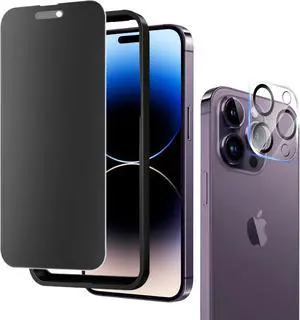 for iPhone 14 Pro Max 6.7" Matte Privacy Screen Protector with Camera Lens Protector full coverage Anti-glare anti-spy Tempered Glass Film anti-fingerprint no black border Easy Installation