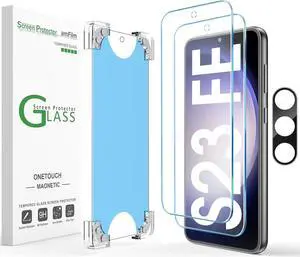 amFiIm Magnetic Auto-alignment OneTouch Tempered Glass Screen Protector + Camera Lens Protector for Samsung Galaxy S23 FE 6.4", Full Coverage Fingerprint ID Compatible Easy Installation(Reusable)