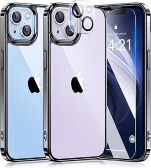 5 in 1 Crystal Clear for iPhone 14 Case with 2X Screen Protector+2X Camera Lens Protector [Not-Yellowing & Military Grade Drop Protection] Slim Protective Phone Case for iPhone 14 6.1'' Black