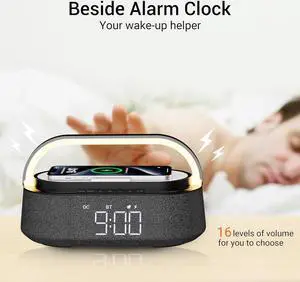 Bluetooth Speaker with Wireless Charger, FM Radio, Adjustable LED Night Light, Dual Wireless Speakers, Suitable for Decoration, Bedroom, Home, Office, Gift