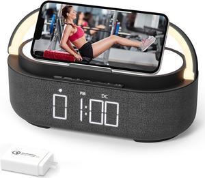 Bluetooth Speaker with Wireless Charger, FM Radio, Dimmable LED Night Light, Stereo Sound Dual Wireless Speakers, 2500mAh Portable Speaker for Home Decoration, Bedroom, Office, Gift