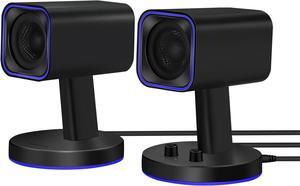SW202 24W Computer Gaming PC Speakers - Built-in 16bit DAC Dynamic 3D Surround Sound - Bluetooth 5.2 USB 3.5mm Aux Inputs- Three EQ Sound Mode - RGB Backlit Multimedia Speakers (Pair, Black)