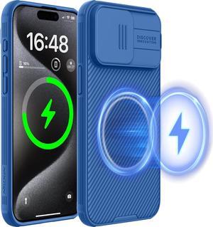 Nillkin for iPhone 15 Pro Max Case Magsafe, [Sliding Camera Cover] [Drop Protection] [Thin Slim Fit] Protective Lightweight Cover Shockproof Magnetic Phone Case for iPhone 15 Pro Max 6.7 inch, Blue