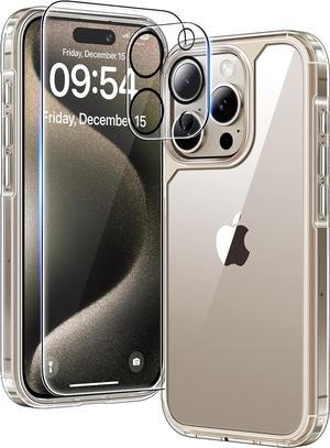 TAURI 5 in 1 for iPhone 15 Pro Max Case Clear, [Not Yellowing] with 2X Screen Protector + 2X Camera Lens Protector, [15 FT Military-Grade Protection] Shockproof Case for 15 Pro Max 6.7 inch
