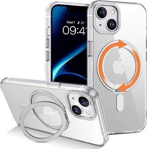 YINLAI Case for iPhone 14/13, Magnetic Case [Compatible with Magsafe] with 360° Rotatable Ring Holder Invisible Stand Slim Transparent Men Women Shockproof Protective Phone Cover 6.1 Inch, Clear