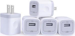 Single Port USB Wall Charger, GiGreen 1A/5V Power Adapter 5 Pack Charging Block Cube Plug Box Compatible Phone X/8/7/Xs/XR/6s/5/SE, Samsung S9/S8/S7/S6 Edge, Note 8, LG G5 V30, Moto, Pixel, Nexus, HTC