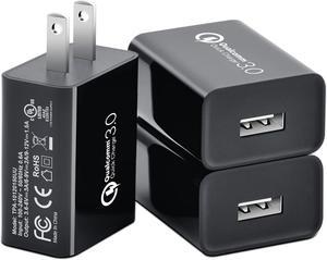 [3-Pack] Quick Charge 3.0, FONKEN 18W 3A USB Wall Charger QC 2.0/3.0 Adapter Fast Charger Block Compatible for Wireless Charger, iPhone iPad, Samsung S10/S9/S8/Note 9/8, LG G5, HTC 10 (Black)