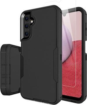 Dahkoiz for Samsung Galaxy A14 5G Case, with Tempered Glass Screen Protector and Dust-proof Port Cover, Full Body Protection Rubber Cover Phone Case for Samsung Galaxy A14 5G, Black/Black