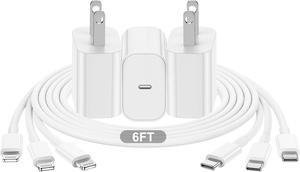 3 Pack QZIIW iPhone ChargeriPhone Fast ChargerMFi Certified iPhone Fast AdapterUSB C to Lightning Charging Cable 6 Feet20W USB C Wall Charger with Compatible iPhone 14 13 12 11 Pro MaxiPad