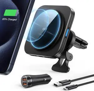 ESR for MagSafe Car Mount Charger (HaloLock), 15W Magnetic Wireless Car Charger, Compatible with MagSafe Car Charger, Air Vent/Dashboard Phone Holder Mount for iPhone 15/14/13/12, 36W QC 3.0 Adapter
