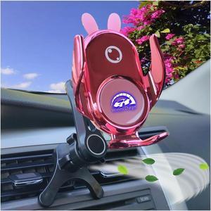 Car Phone Holder Mount Wireless Charging Auto Clamping Rotatable Vent Clip Cute Pink Rabbit Woman for iPhone 15 14 13 12 11 10 Pro Xs Samsung S23 S22 S21 S20 S10 S9 Note 9 etc