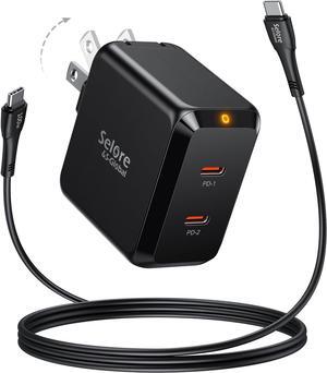 SELORE USB C Charger, 67W 2 Ports GaN Fast Charger Block, Compact Foldable Wall Charger with 100W Type C Charger Cable for MacBook Pro/Air, iPhone 15 14, Apple Watch, iPad Pro, Galaxy S23, Pixel etc