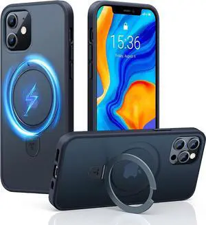 TORRAS Magnetic UPRO Ostand Designed for iPhone 12 Case iPhone 12 Pro Case, Compatible with Magsafe, iPhone 12 Phone Case with Stand, MIL Grade Shockproof Back Slim Protective 12 Pro Phone Case, Black