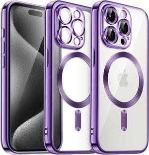 JETech Magnetic Case for iPhone 15 Pro Max 6.7-Inch, Camera Lens Full Protection, Compatible with MagSafe Wireless Charging, Shockproof Electroplated TPU Soft Clear Phone Cover (Purple)