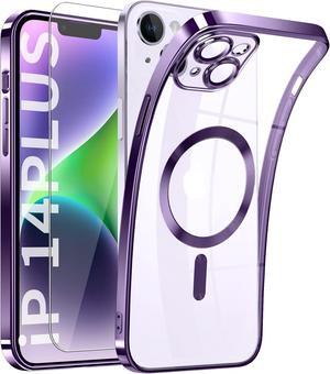 Magnetic Clear for iPhone 14 Plus Case with MagSafe [Integrated Camera Protection Glass] [Original iPhone Exterior] Silicone Cover Slim Thin [Non-Yellowing] Anti-Fingerprint Scratch Wireless Charging
