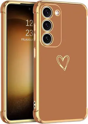 BENTOBEN Samsung Galaxy S23 Case, Cute Heart Pattern Slim S23 Case, Soft Flexible Shockproof TPU Bumper Women Girl Non-Slip Lightweight Phone Cover Charging Case for Samsung S23 6.1" 2023, Brown