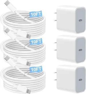 Fast Charger iPhone,3Pack Apple Charger 10 FT iPhone Charger Fast Charging,Apple USB C Wall Charger,Long 10 Foot USB C to Lightning Cable Cord for Apple iPhone 14 Pro Max/13 Pro/12 MINI/11/SE/X