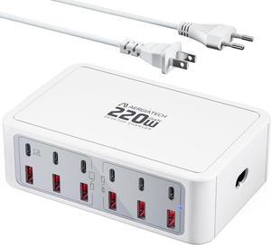 220W USB C Charging Station, 12-Port GaN Charger Hub,65W Laptop Charger Adapter for MacBook Pro/Air iPad Pro iPhone Google Pixelbook ThinkPad Dell XPS Galaxy S23 Steam Deck -White
