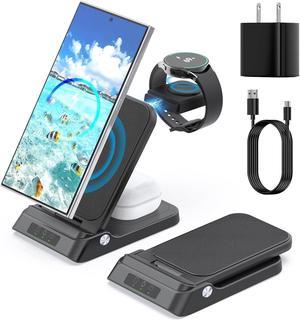 Wireless Charger for Samsung RAUGEE Foldable 3 in 1 Fast Wireless Charging Station for Samsung Galaxy S242424 UltraS23 UltraS23S22Z FoldFlip 54 Stand for Galaxy Watch 6543