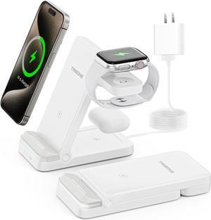 Wireless Charger, 3 in 1 Foldable Fast Charger for iPhone 15 14 13 12 11 Pro Max XR XS 8 Plus,for Multiple Devicesfor Apple Watch 9 8 7 6 5 4 3 2 SE,for AirPods Pro 3 2 (White)