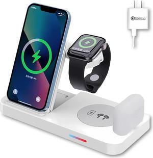 Wireless Charger, 4 in 1 Wireless Charging Station, Fast Wireless Charger Stand for iPhone 15 14 13 12 11 Pro Max XR XS 8 Plus, for Apple Watch 8 7 6 5 4 3 2 SE AirPods (white)