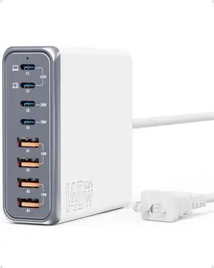 Intoval 140W USB C Charger Block: 8-Port Charging Station for Multiple Devices iPhone, MacBook, Galaxy, iPad & More (K44,White)