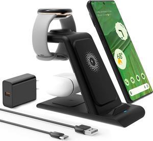 HATALKIN Wireless Charger for Pixel Watch 1 Only,3 in 1 Wireless Charging Stand Station with Adapter for Pixel 8/7/6 (pro)/7a/5/4,Pixel Buds Pro,(Not for Pixel Watch 2)