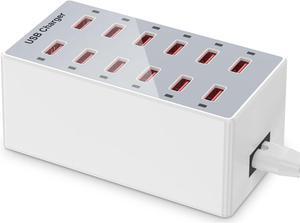 USB Charger 12-Ports USB Charging Station for Multiple Devices USB Wall Charger Power Hub Strip Smart Plug Charging Dock Block for iPhone Xs/XR,iPad,iPod,Galaxy S9/S8,Laptops and Smart Phones 60W