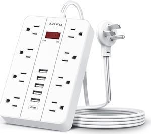 Power Strip Surge Protector with 6 USB (1USB C) Ports,AOFO 5 ft Extension Cord Flat Plug with 8 Widely Spaced Outlets,Wall Mountable Charging Station for phone Tablet Laptop Computer Multiple Devices